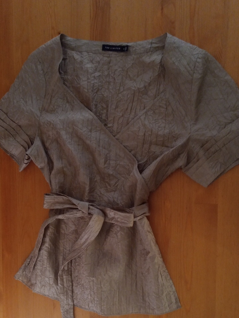 The Limited Taupe Crinkle Wrap Blouse